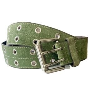 Y2K Vintage Green Suede Leather Grommet Buckle Belt S